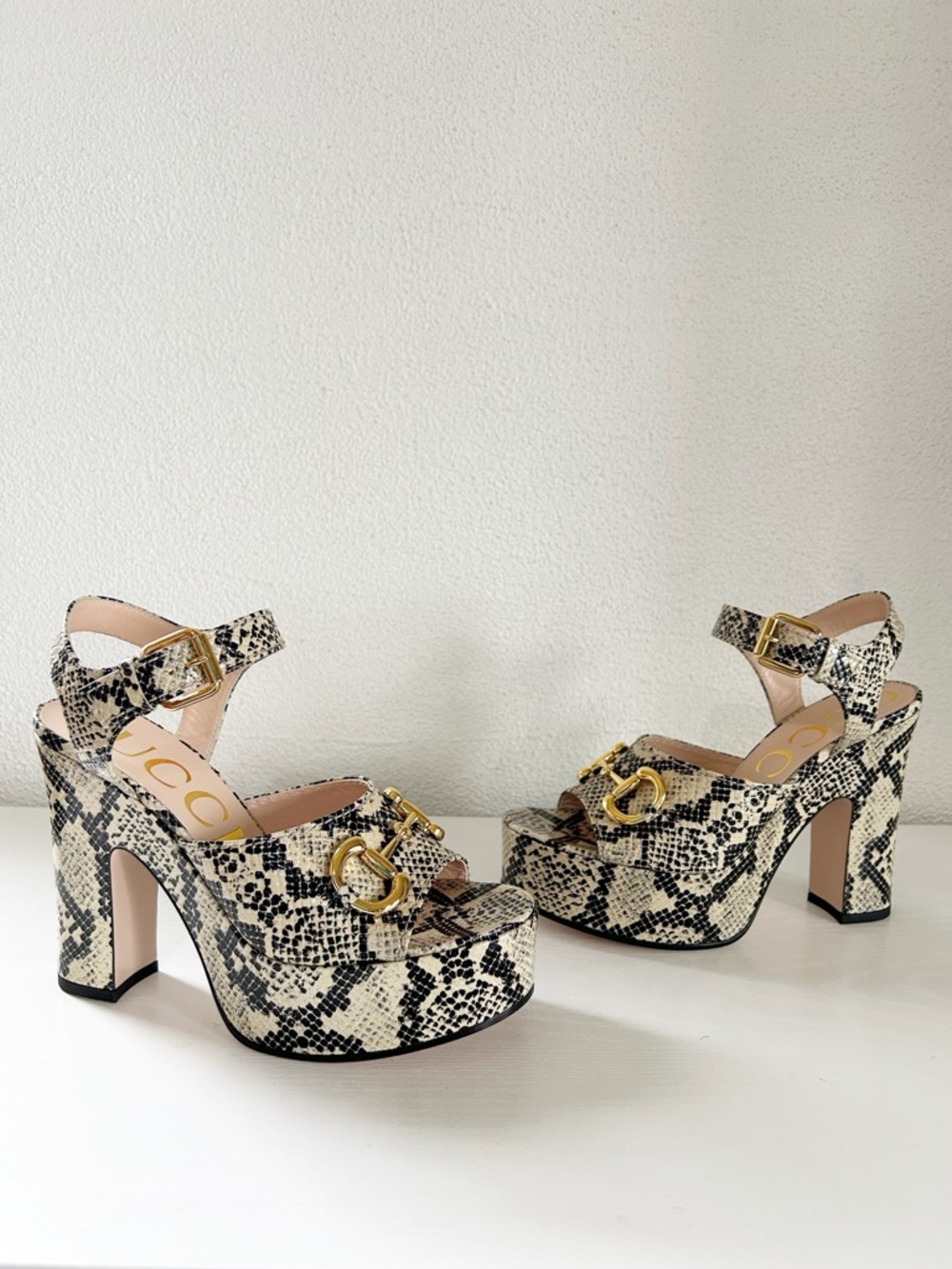 Gucci Horsebit Python Platform Heels Snakeskin Sandals Size EU 38